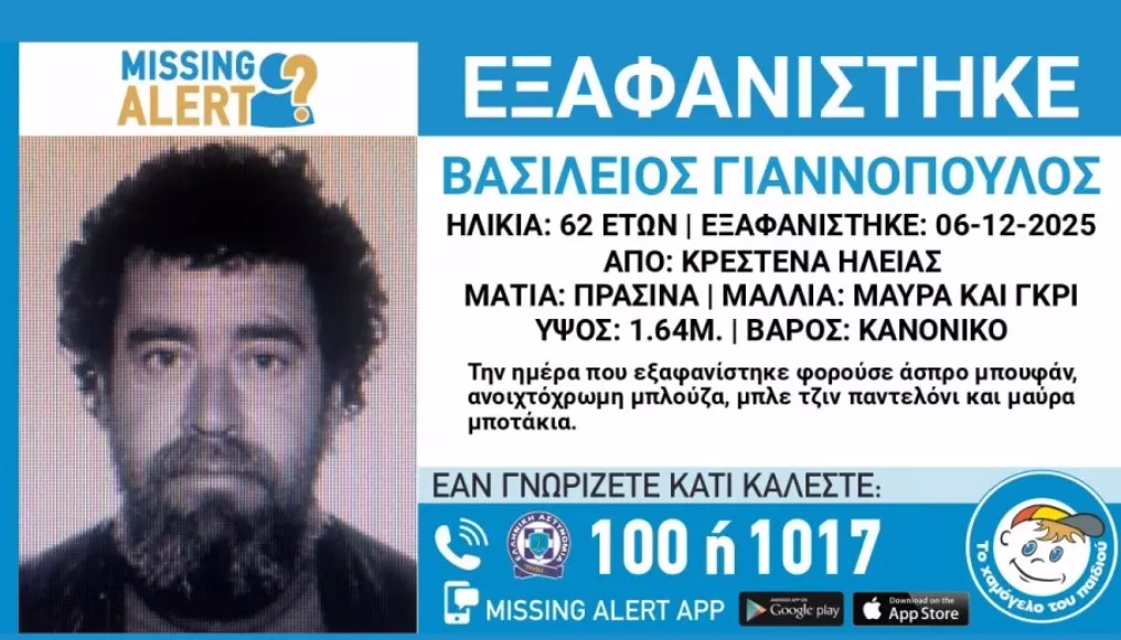 Κρέστενα: τραγικό φινάλε στην υπόθεση εξαφάνισης του 62χρονου Βασίλη Γιαννόπουλου