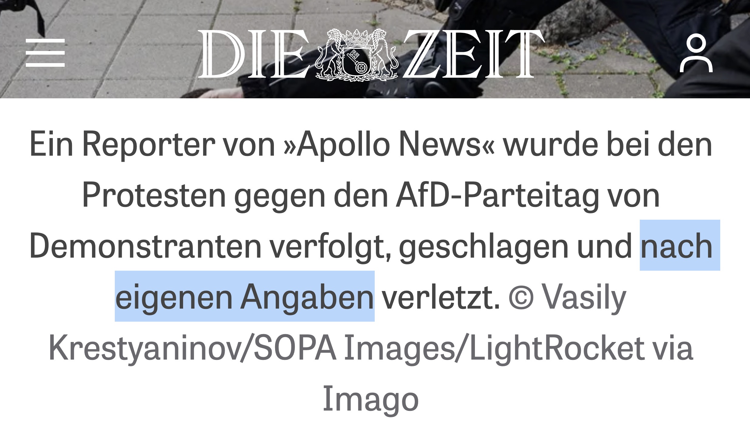 Screenshot: Zeit.de